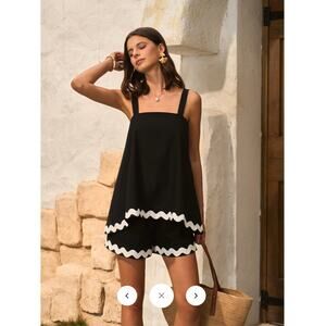 Commense Cotton & Linen Wavy Trim Top With Shorts Set Sz M